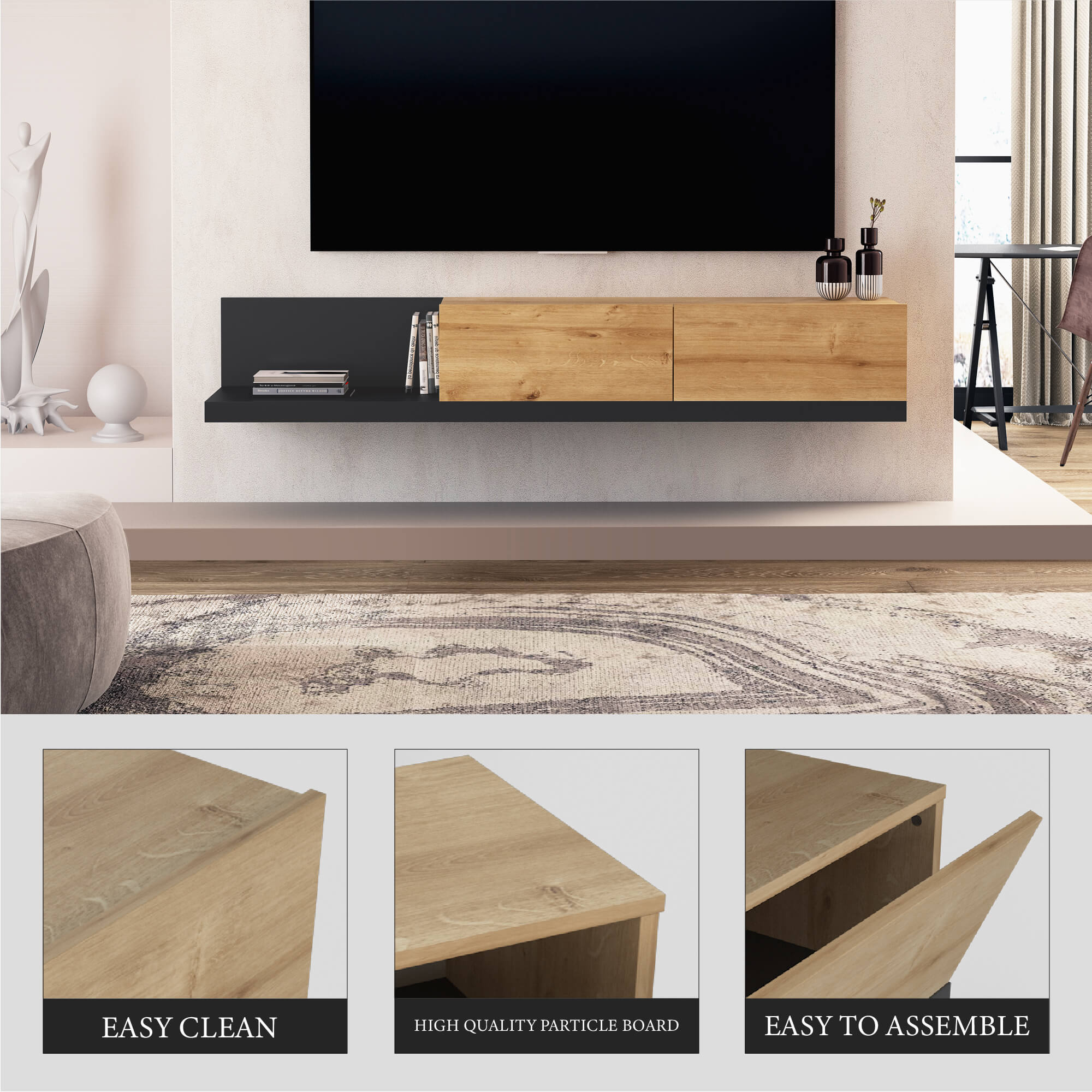 Charlotte- Yaresi 70" 2 Options Floating and Floor Media Console - Image 8