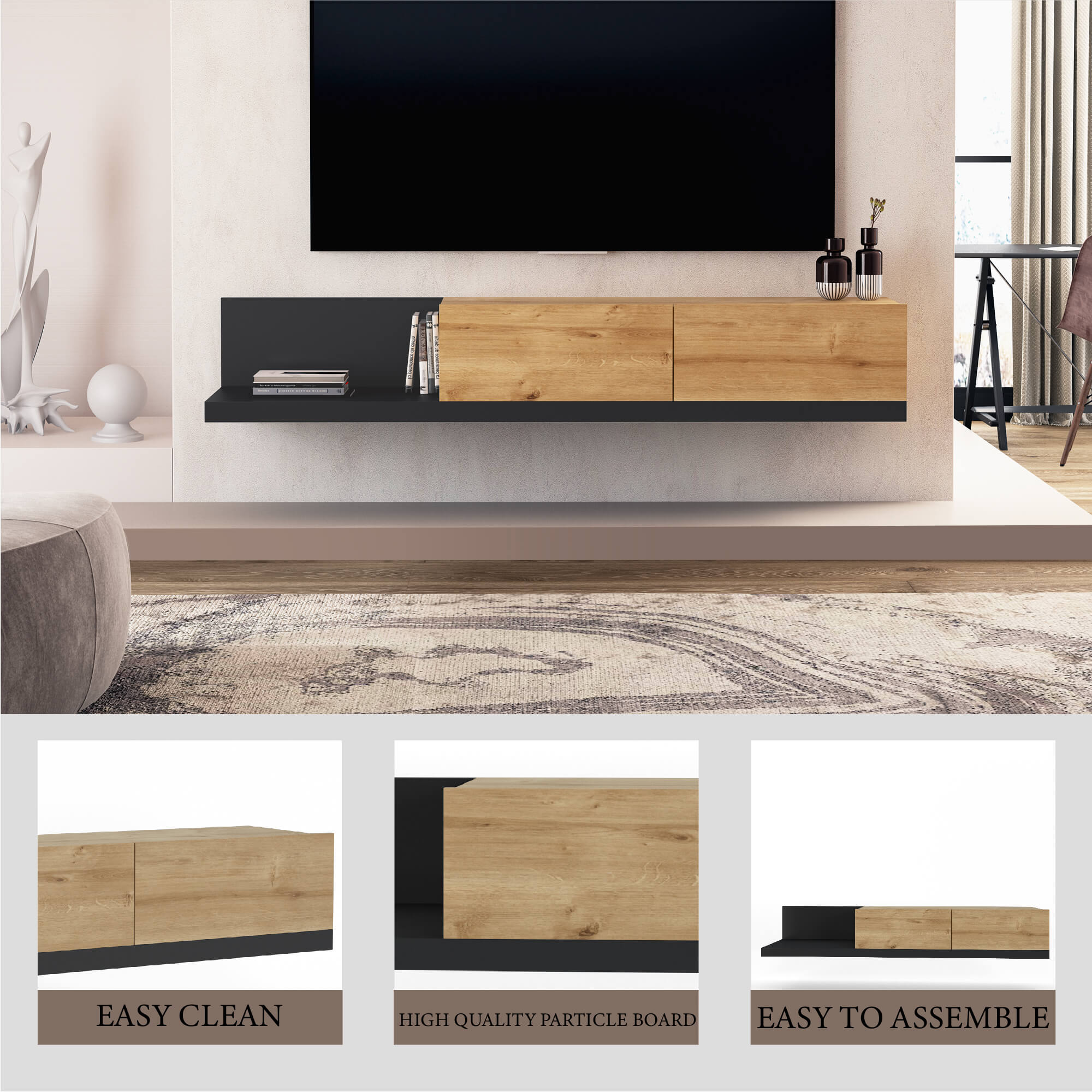 Charlotte- Yaresi 70" 2 Options Floating and Floor Media Console - Image 9