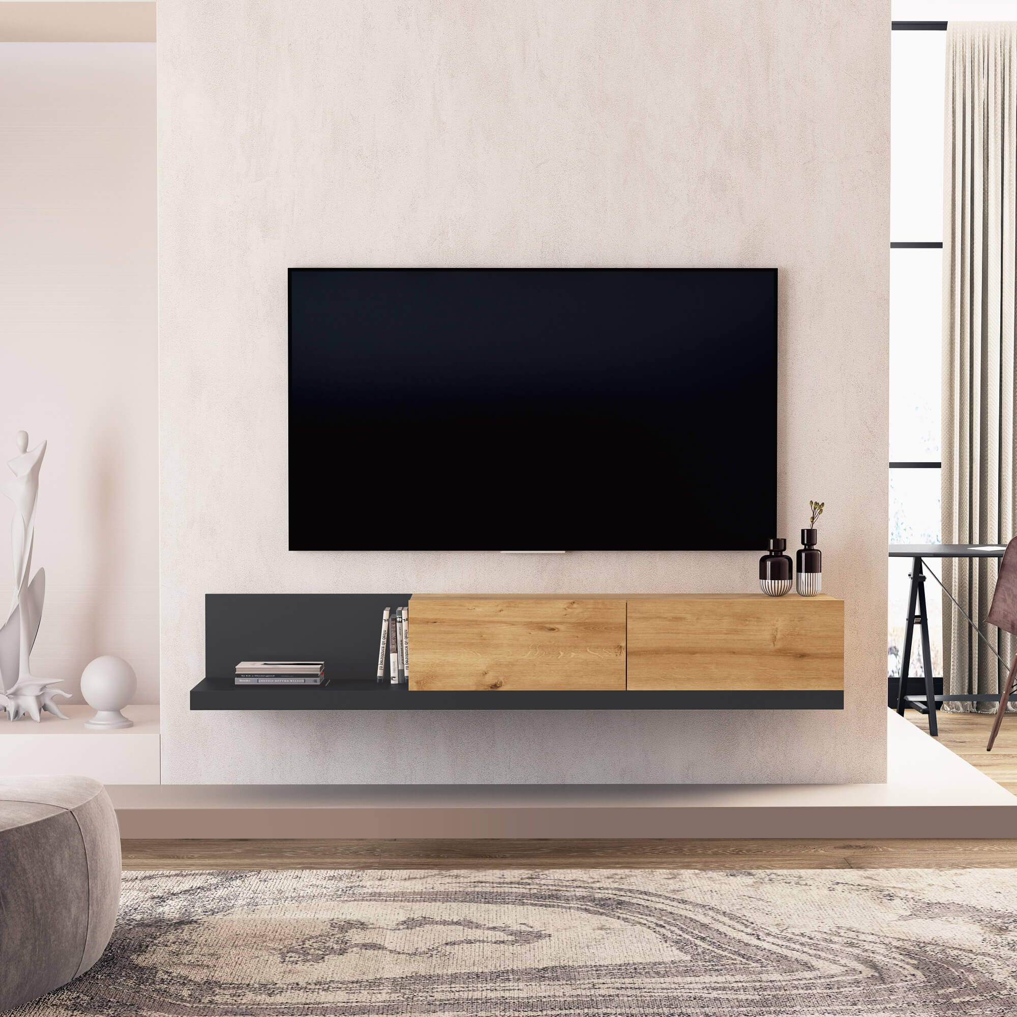 Charlotte- Yaresi 70" 2 Options Floating and Floor Media Console - Image 3