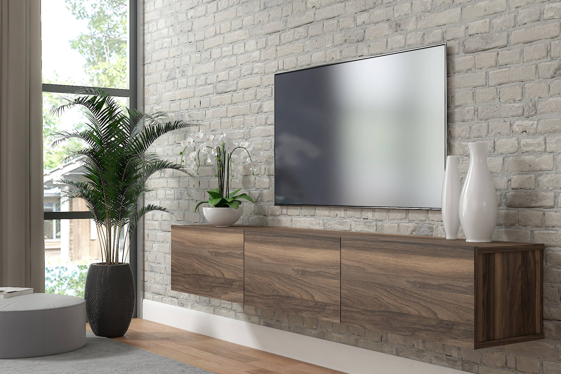 Lucy Ozge Floating Minimalist TV Stand for up to 80 TV Wall Mounted Media Console Kybele Decor