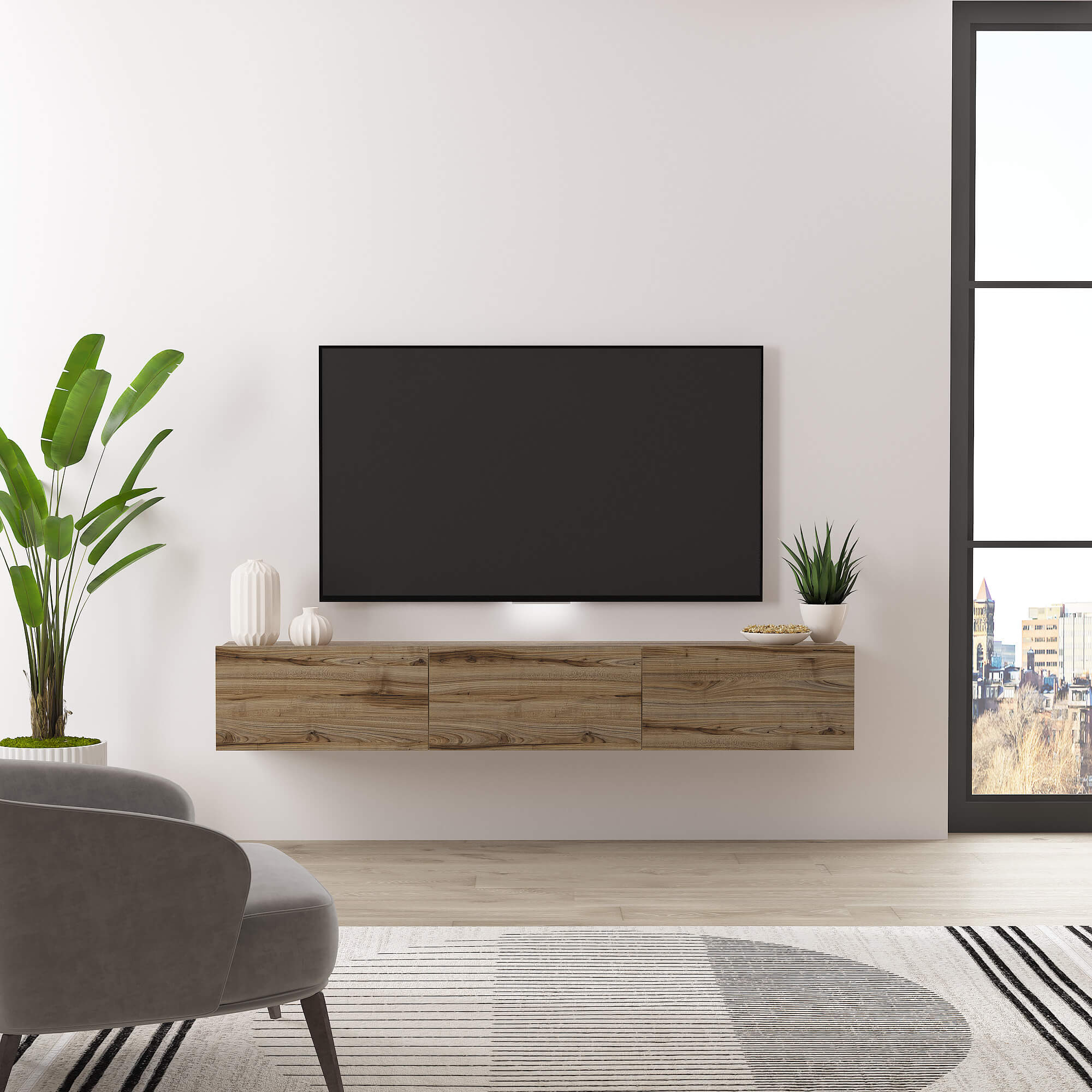 Ozge Floating TV Stand for 80" TVs - Sleek, Wall-Mounted Media Console