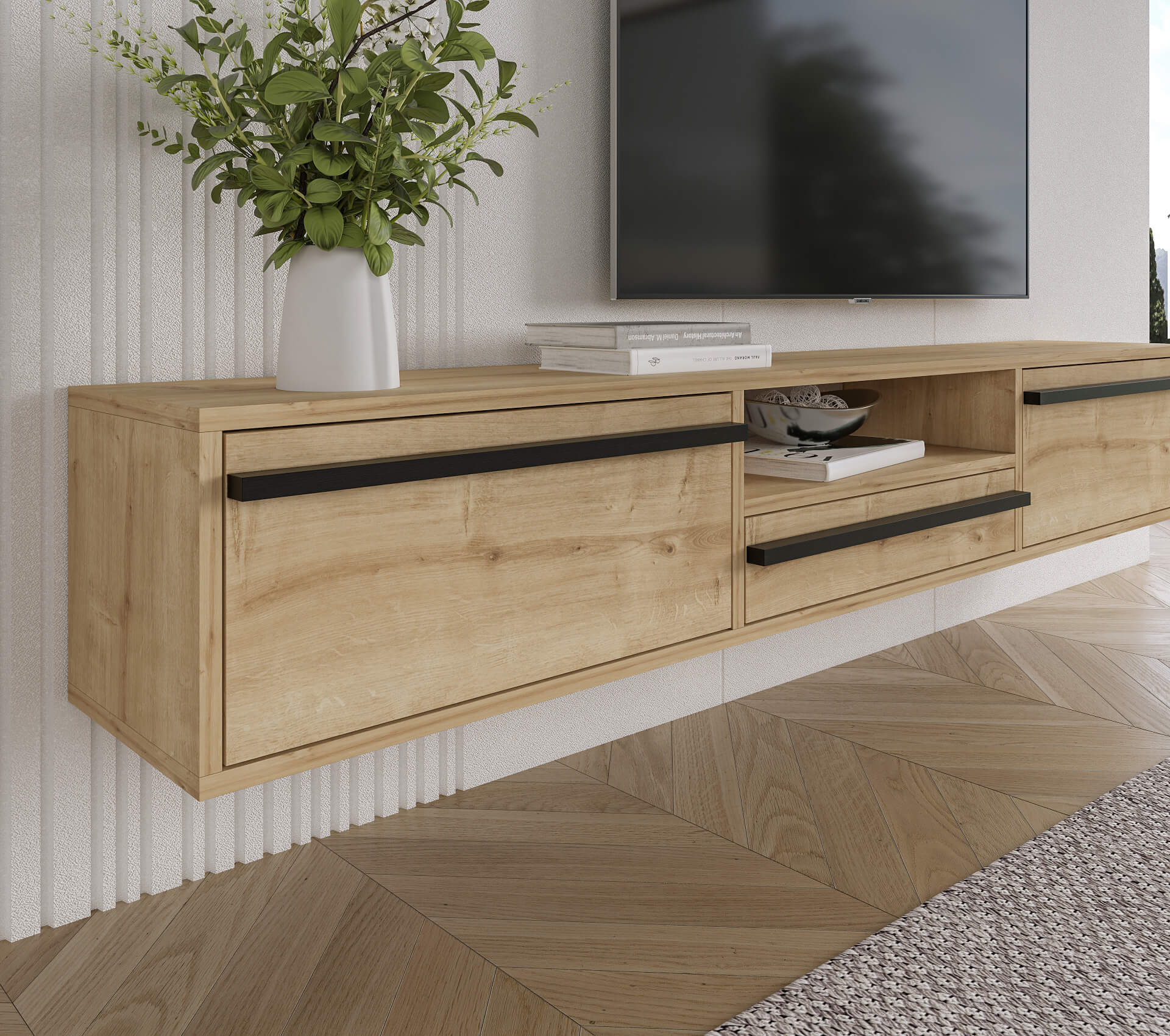 Hawana 71" Modern and Minimalist Wall Mounted Floating Entertainment Media Console - Image 4
