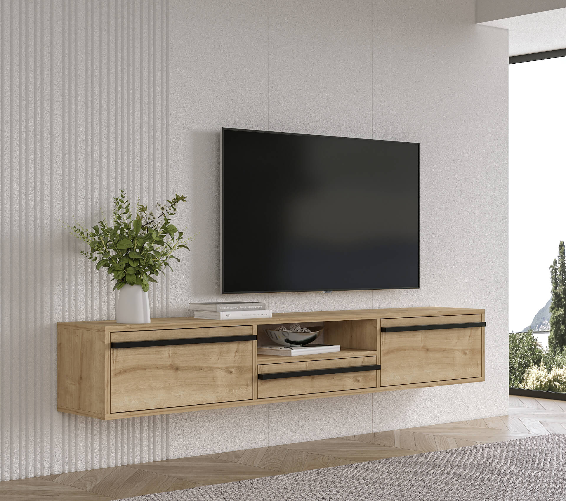 Hawana 71" Modern and Minimalist Wall Mounted Floating Entertainment Media Console - Image 3