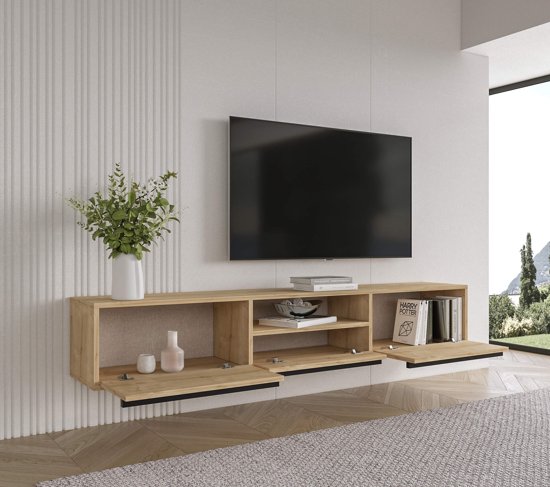 Hawana 71" Modern and Minimalist Wall Mounted Floating Entertainment Media Console - Image 2