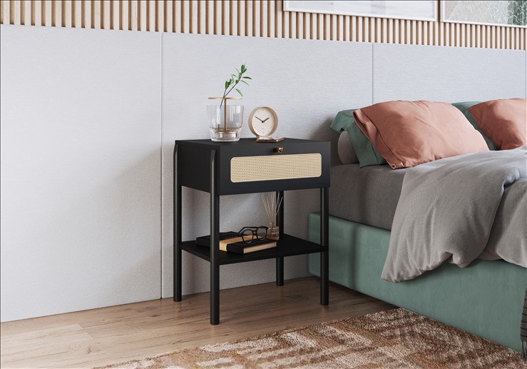 Oslo Nightstand  End Table Storage Wood Leg Rattan -1 Drawer - Image 5