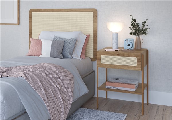 Oslo Nightstand  End Table Storage Gold Iron Leg - Rattan 1 Drawer - Image 5