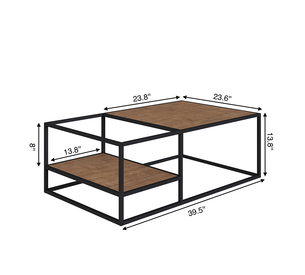 Industrial-style  Coffee Table - Black Steel -Walnut - Image 8