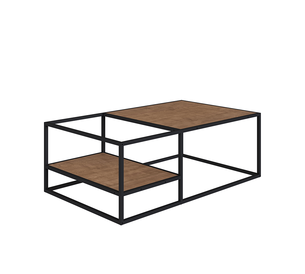 Industrial-style  Coffee Table - Black Steel -Walnut - Image 5
