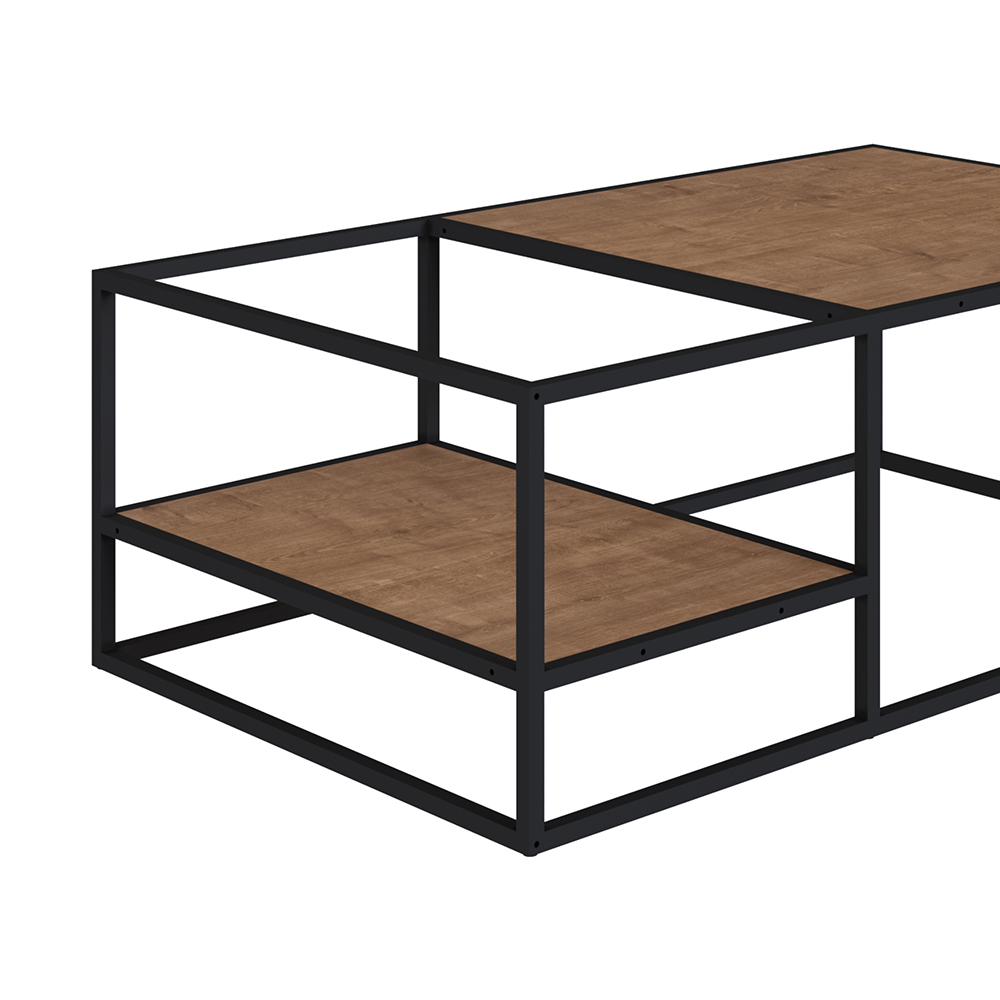 Industrial-style  Coffee Table - Black Steel -Walnut - Image 6