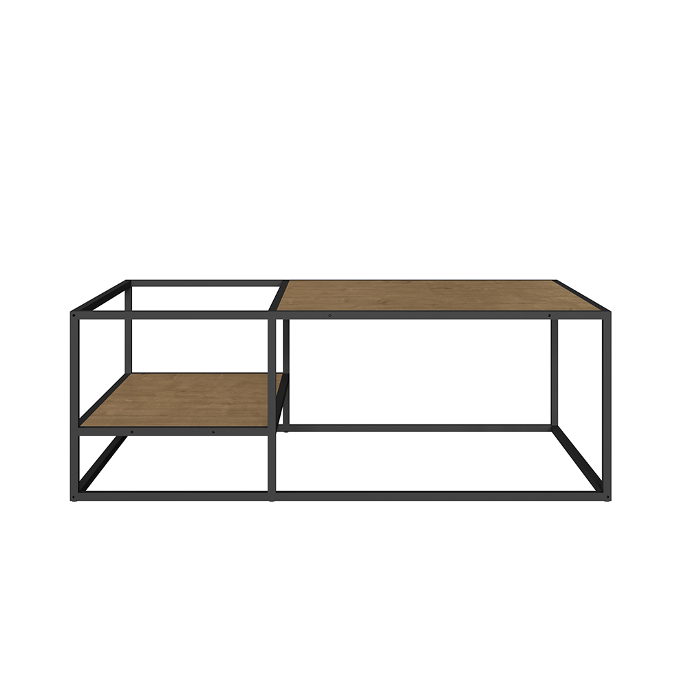 Industrial-style  Coffee Table - Black Steel -Walnut - Image 7