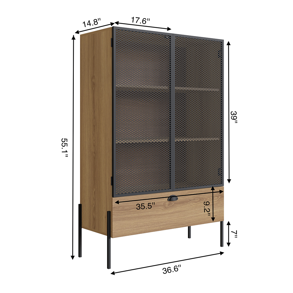 York Brown and Black Mesh 2-Door Display Storage Cabinet - Image 9