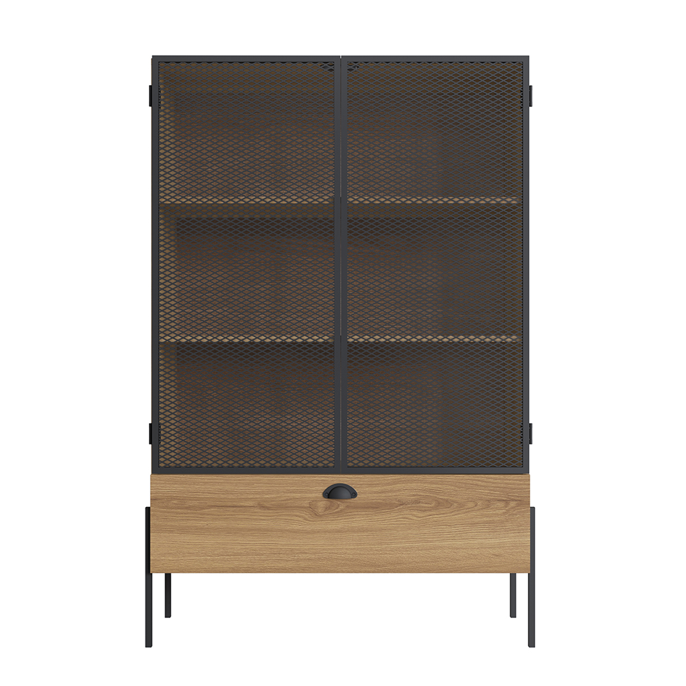 York Brown and Black Mesh 2-Door Display Storage Cabinet - Image 2