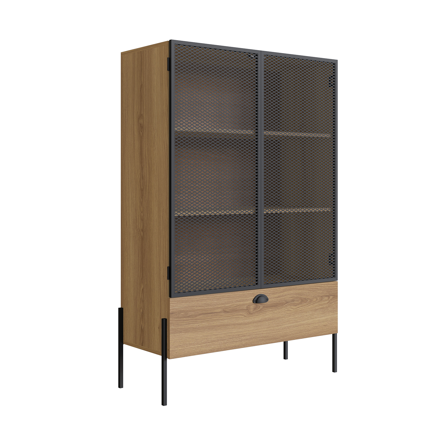 York Brown and Black Mesh 2-Door Display Storage Cabinet - Image 3