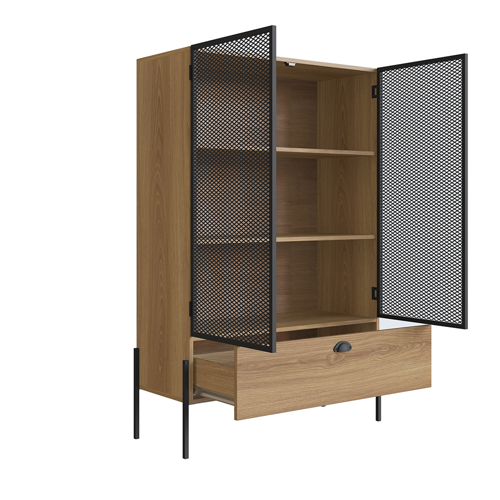 York Brown and Black Mesh 2-Door Display Storage Cabinet - Image 4