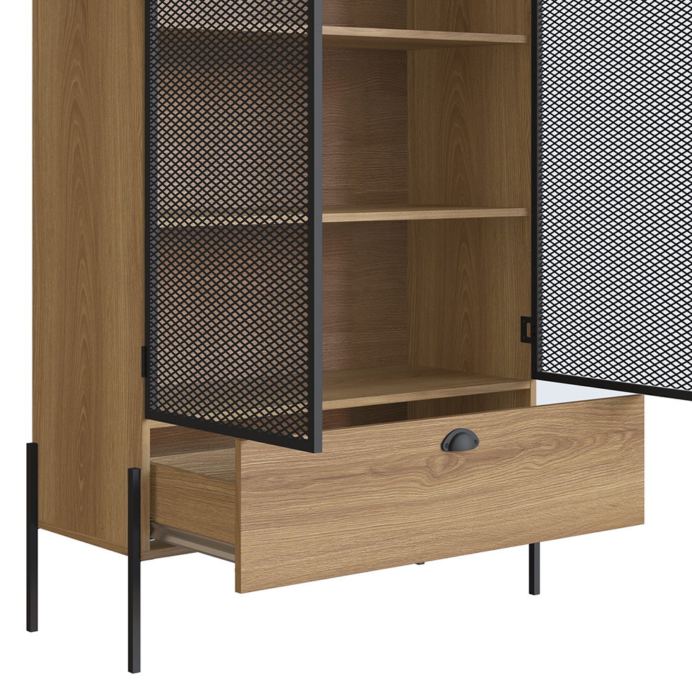 York Brown and Black Mesh 2-Door Display Storage Cabinet - Image 6
