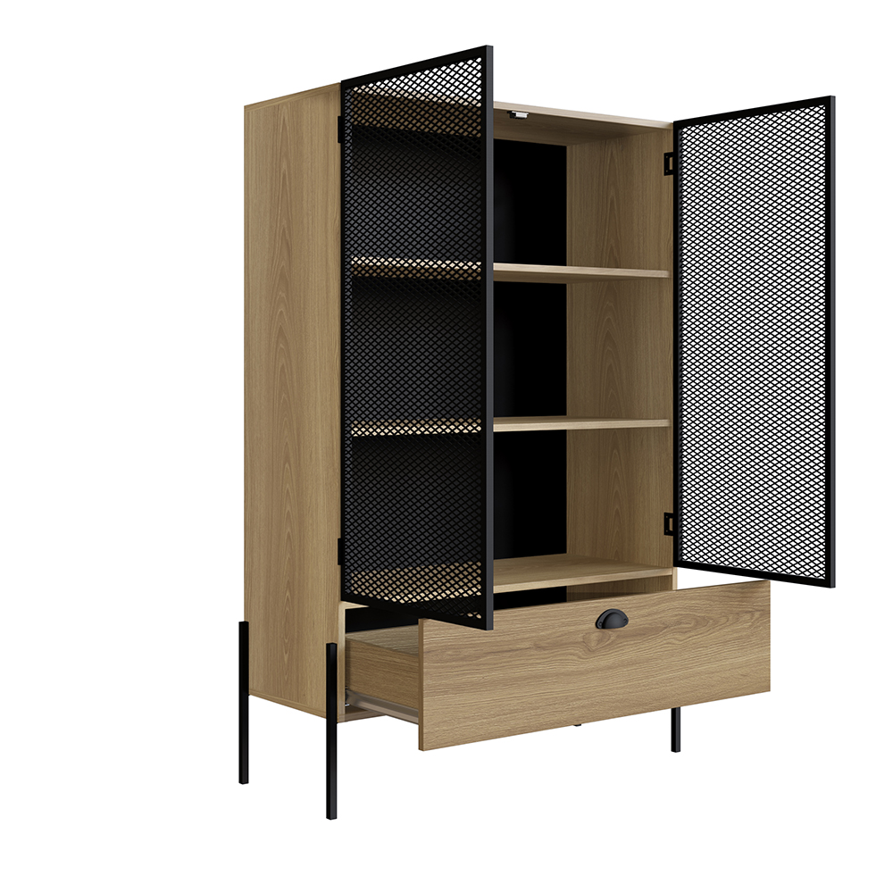York Brown and Black Mesh 2-Door Display Storage Cabinet - Image 8