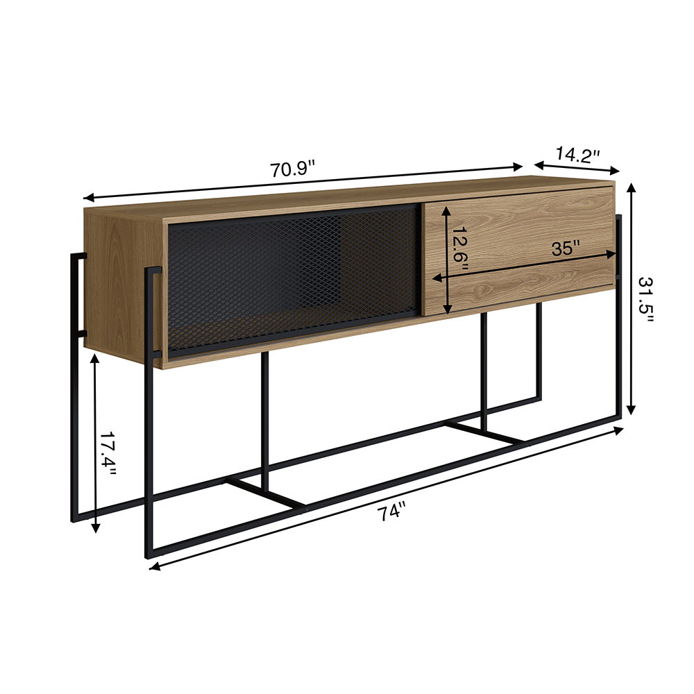 York  Sideboard Console Table Black Iron Legs  and Sliding Door -Coastal Oak - Image 10