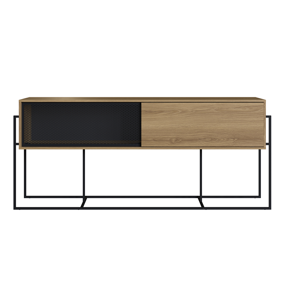 York  Sideboard Console Table Black Iron Legs  and Sliding Door -Coastal Oak - Image 4