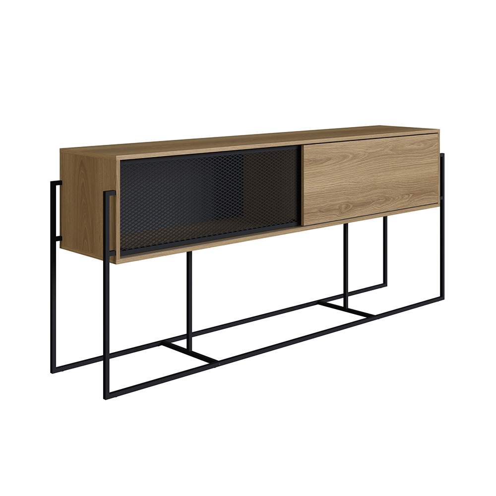 York  Sideboard Console Table Black Iron Legs  and Sliding Door -Coastal Oak - Image 5