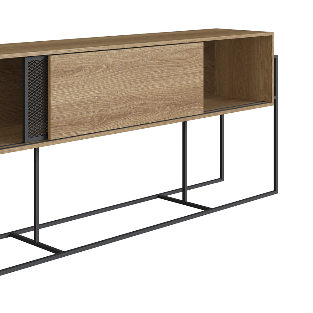 York  Sideboard Console Table Black Iron Legs  and Sliding Door -Coastal Oak - Image 6