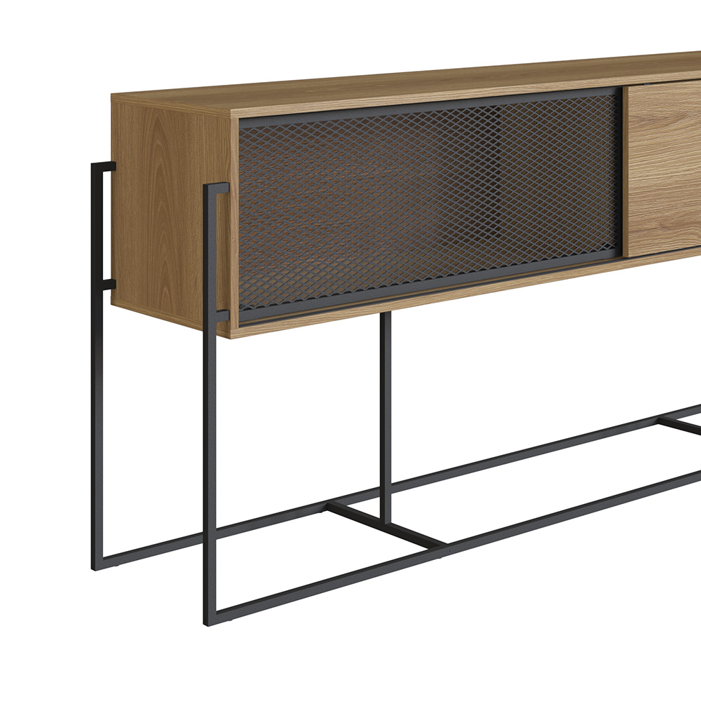 York  Sideboard Console Table Black Iron Legs  and Sliding Door -Coastal Oak - Image 7