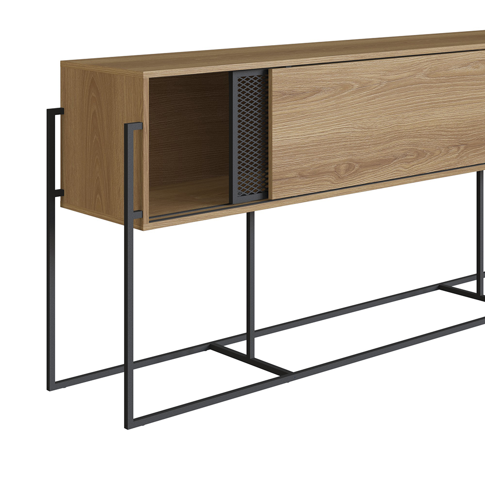 York  Sideboard Console Table Black Iron Legs  and Sliding Door -Coastal Oak - Image 8