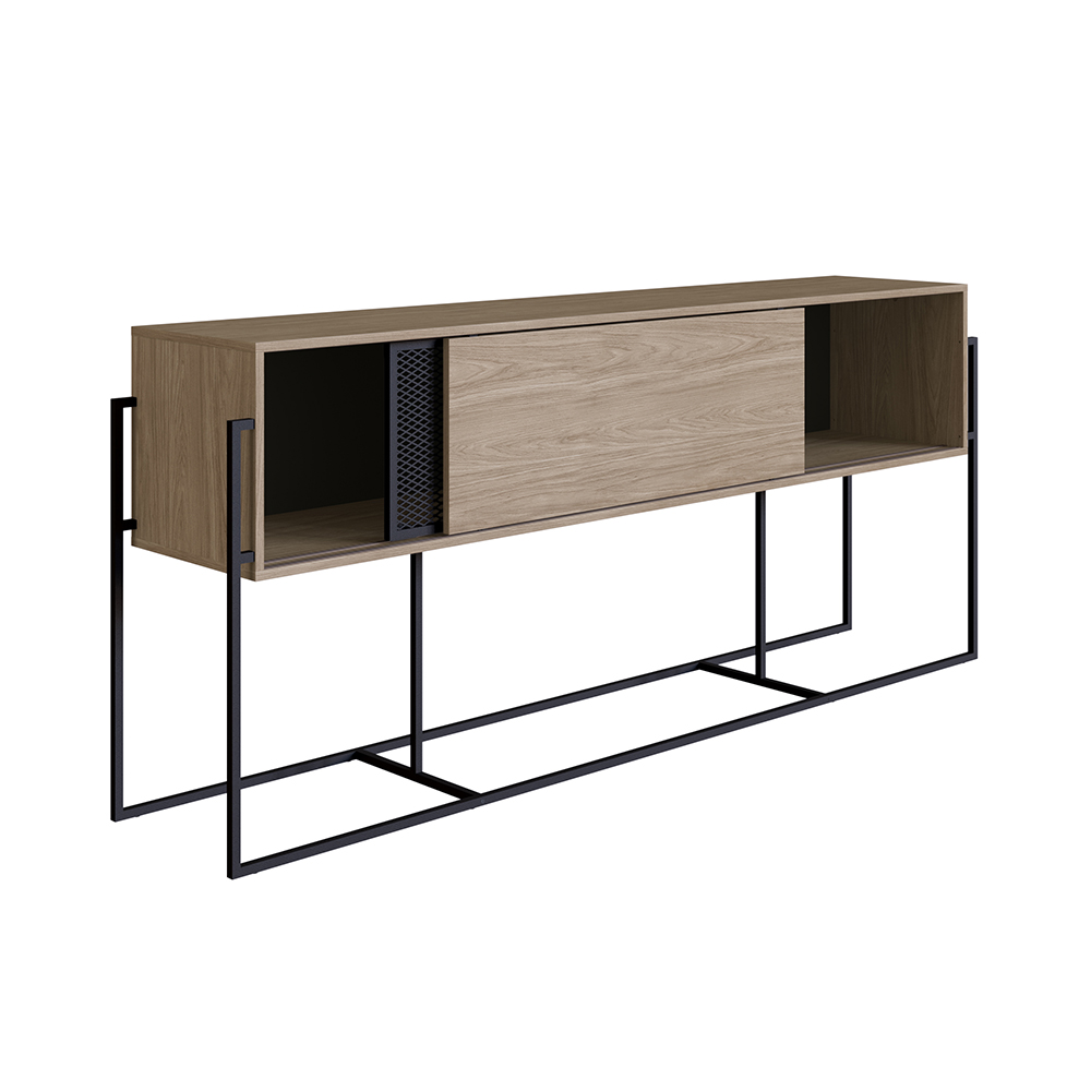 York  Sideboard Console Table Black Iron Legs  and Sliding Door -Coastal Oak - Image 9