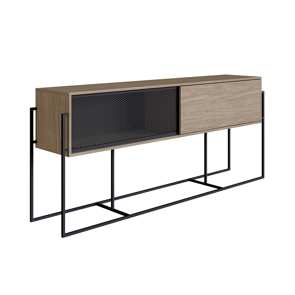 York  Sideboard Console Table Black Iron Legs  and Sliding Door -Coastal Oak - Image 3