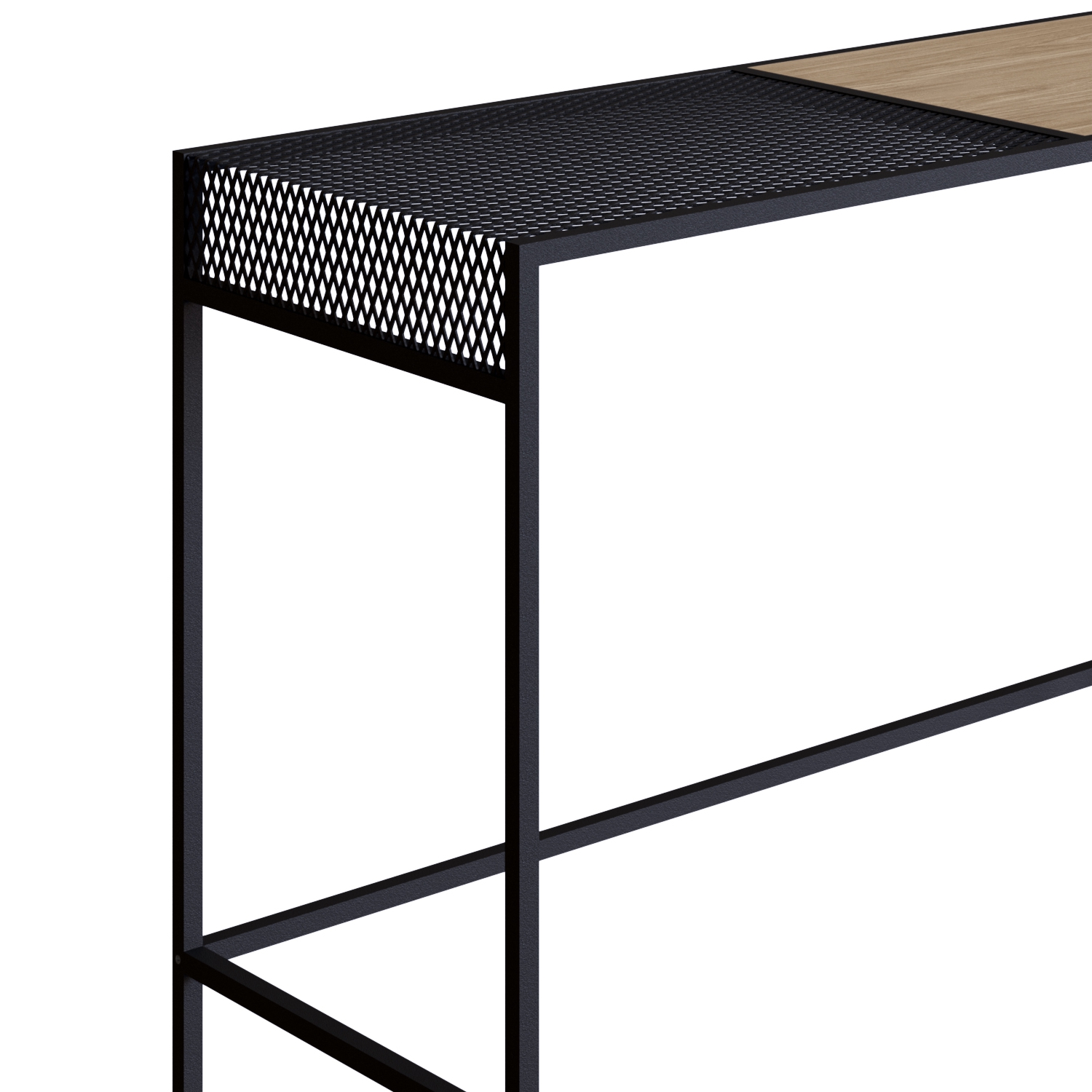 York 47" Console  Entry Table Black Iron legs Mesh Top -Coastal Oak - Image 4