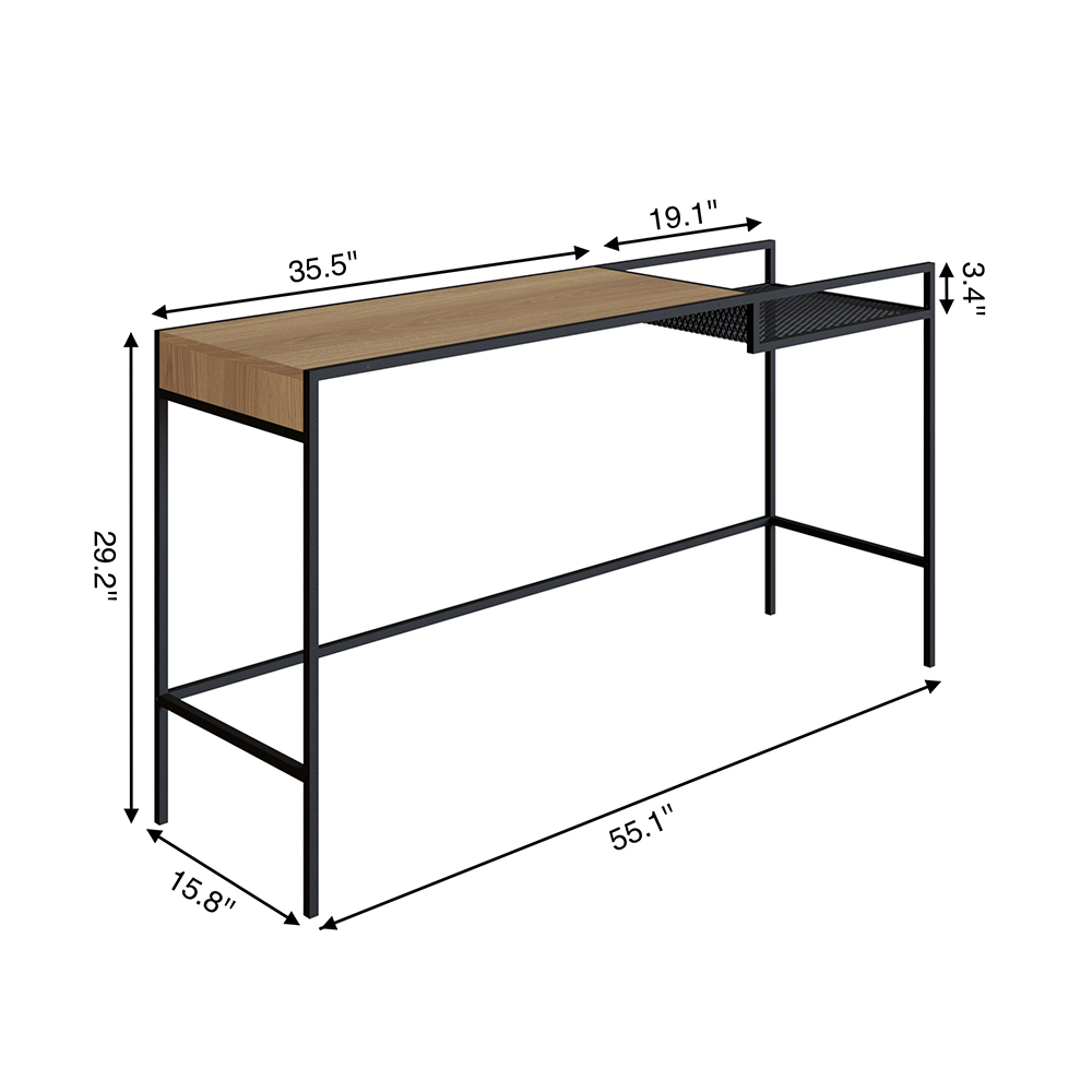 York 55" Console  Entry Table Black Iron legs Mesh Panel Side -Coastal Oak - Image 8