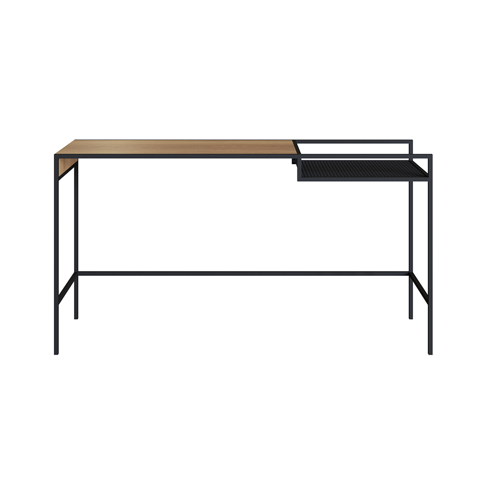 York 55" Console  Entry Table Black Iron legs Mesh Panel Side -Coastal Oak - Image 4