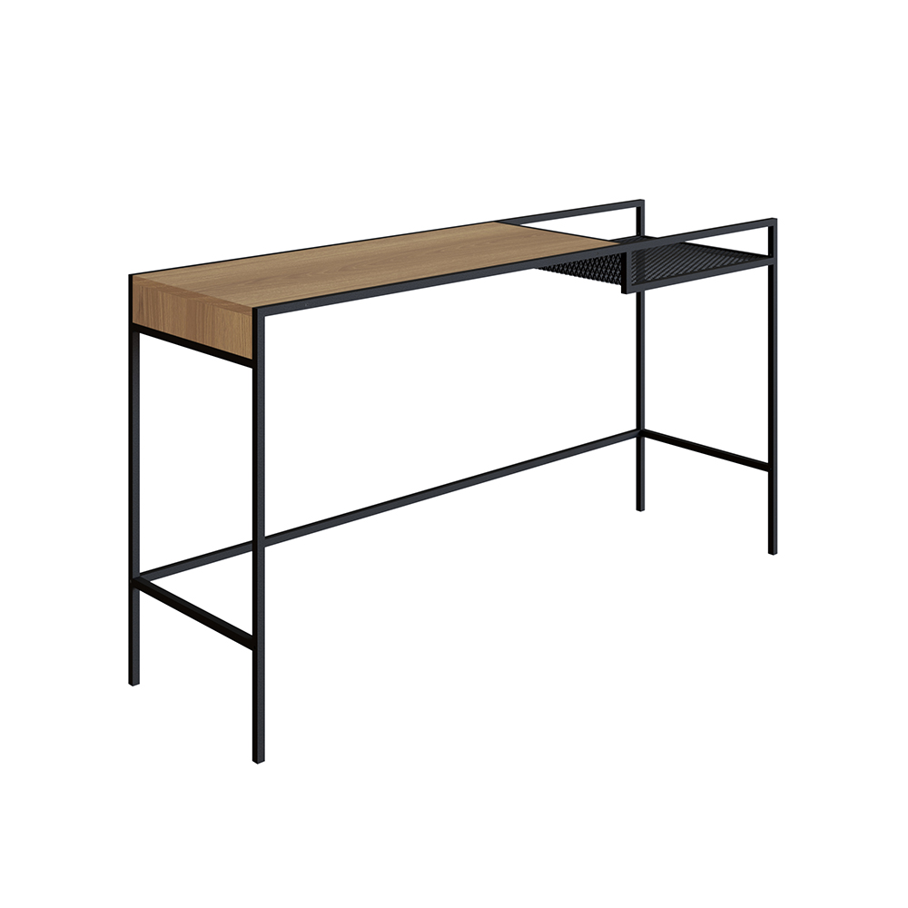 York 55" Console  Entry Table Black Iron legs Mesh Panel Side -Coastal Oak - Image 5