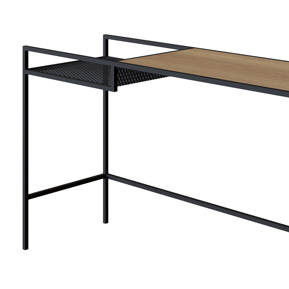 York 55" Console  Entry Table Black Iron legs Mesh Panel Side -Coastal Oak - Image 6