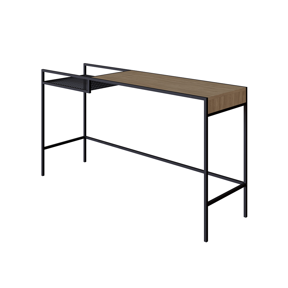 York 55" Console  Entry Table Black Iron legs Mesh Panel Side -Coastal Oak - Image 2