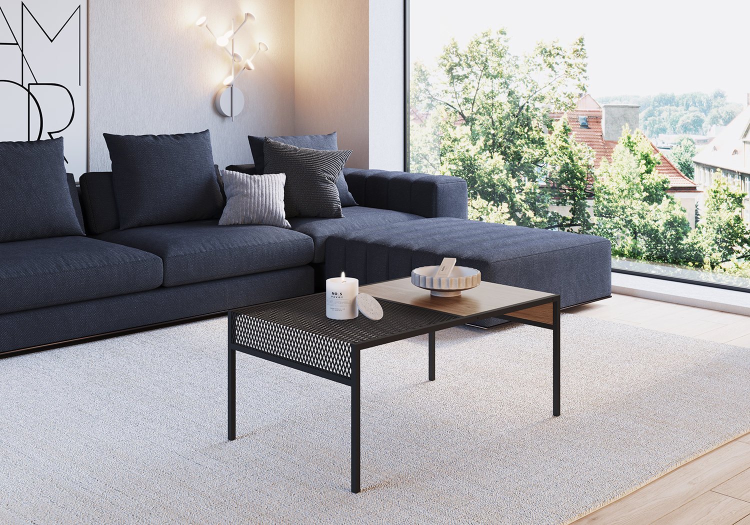 York Brown and Black Iron Mesh Accent  Coffee Table
