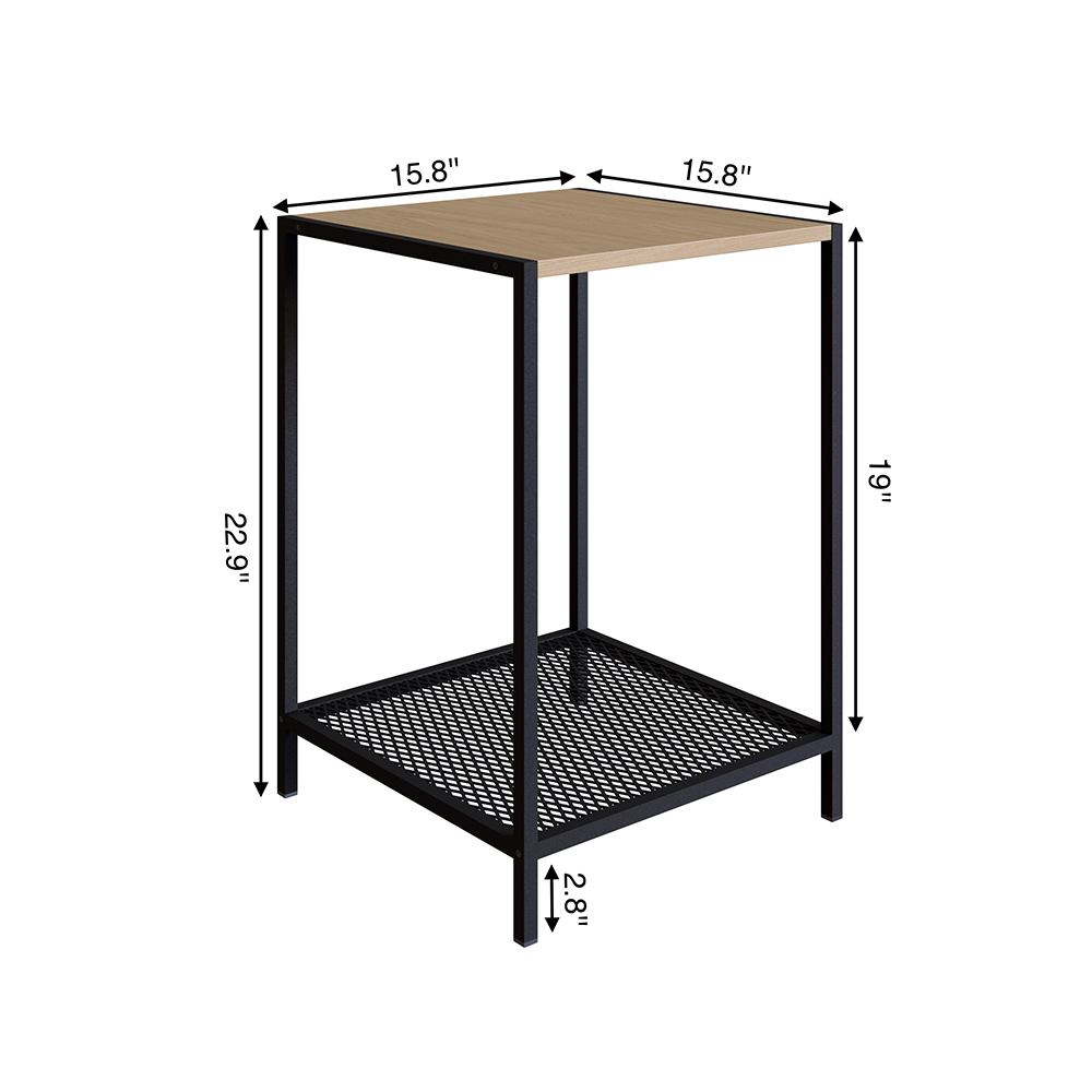 York Brown Side Table Black Iron Legs Mesh Shelf Storage - Image 8