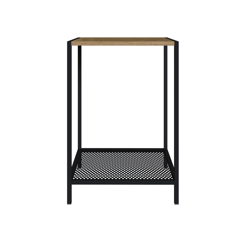York Brown Side Table Black Iron Legs Mesh Shelf Storage - Image 4