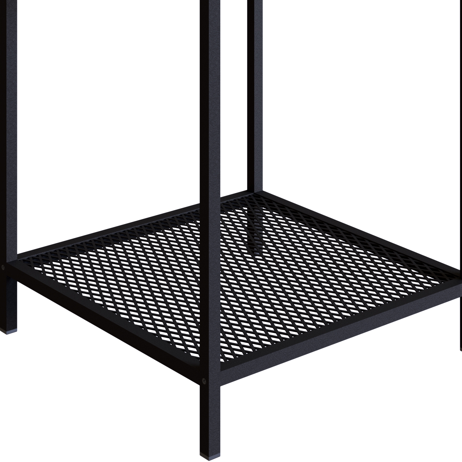 York Brown Side Table Black Iron Legs Mesh Shelf Storage - Image 6