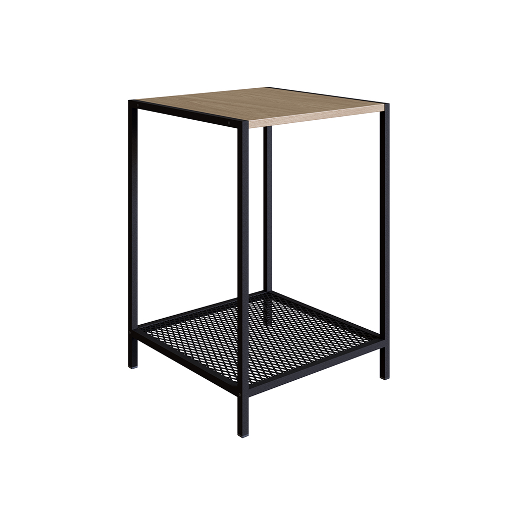 York Brown Side Table Black Iron Legs Mesh Shelf Storage - Image 7