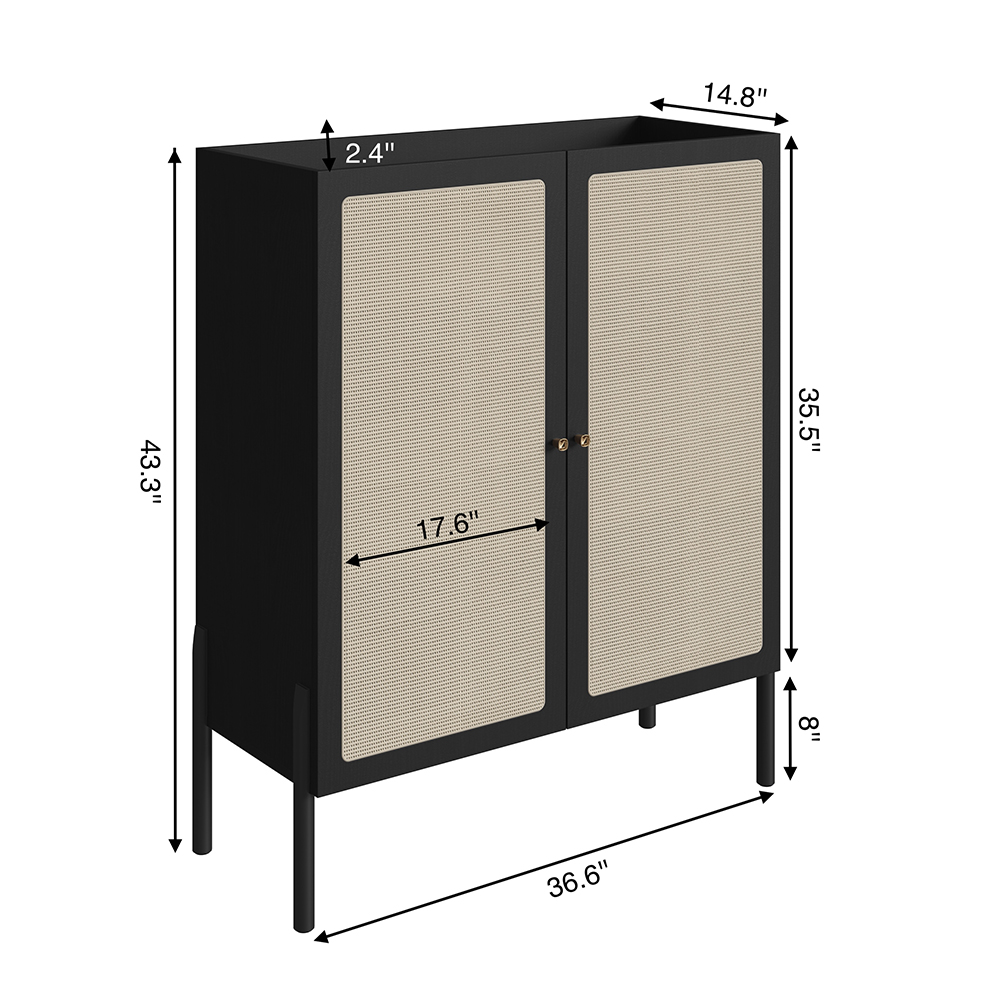 Oslo 36.6" Sideboard -Wood Legs and 2 Rattan Door Cabinet - Image 5