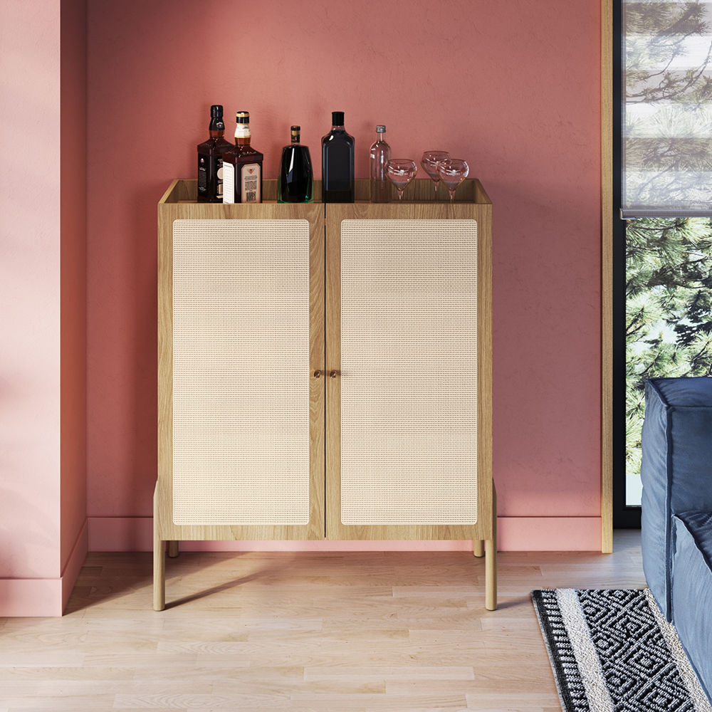 Oslo 36.6" Sideboard -Wood Legs and 2 Rattan Door Cabinet