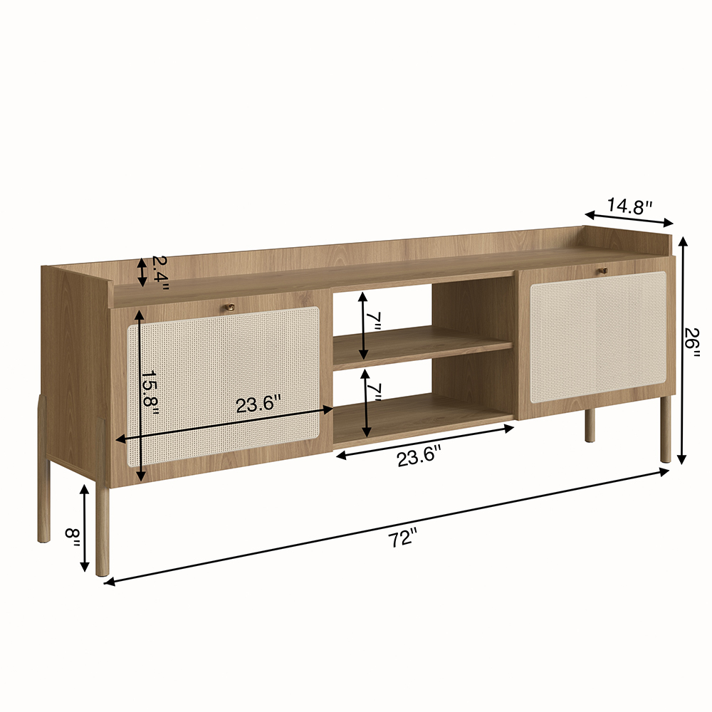 Oslo 72" Tv Stand for up to 80" Tv's Wood Legs and Rattan 2 Door - Image 6