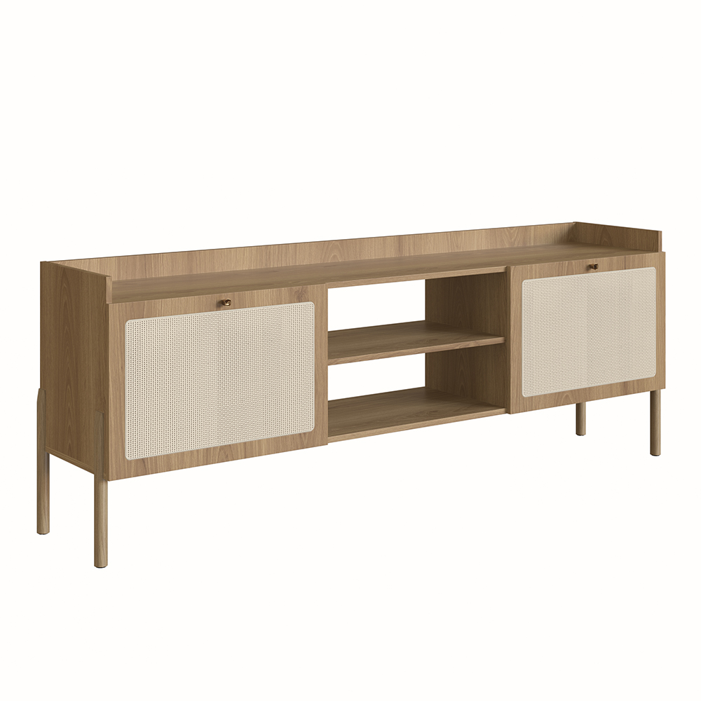 Oslo 72" Tv Stand for up to 80" Tv's Wood Legs and Rattan 2 Door - Image 3