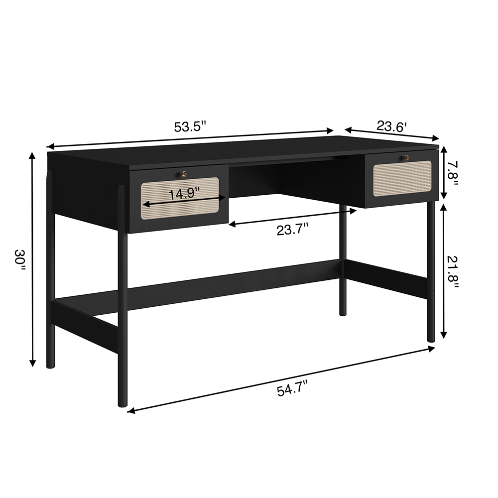 Oslo Desk Wood Legs and Rattan 2-Drawers - Image 4