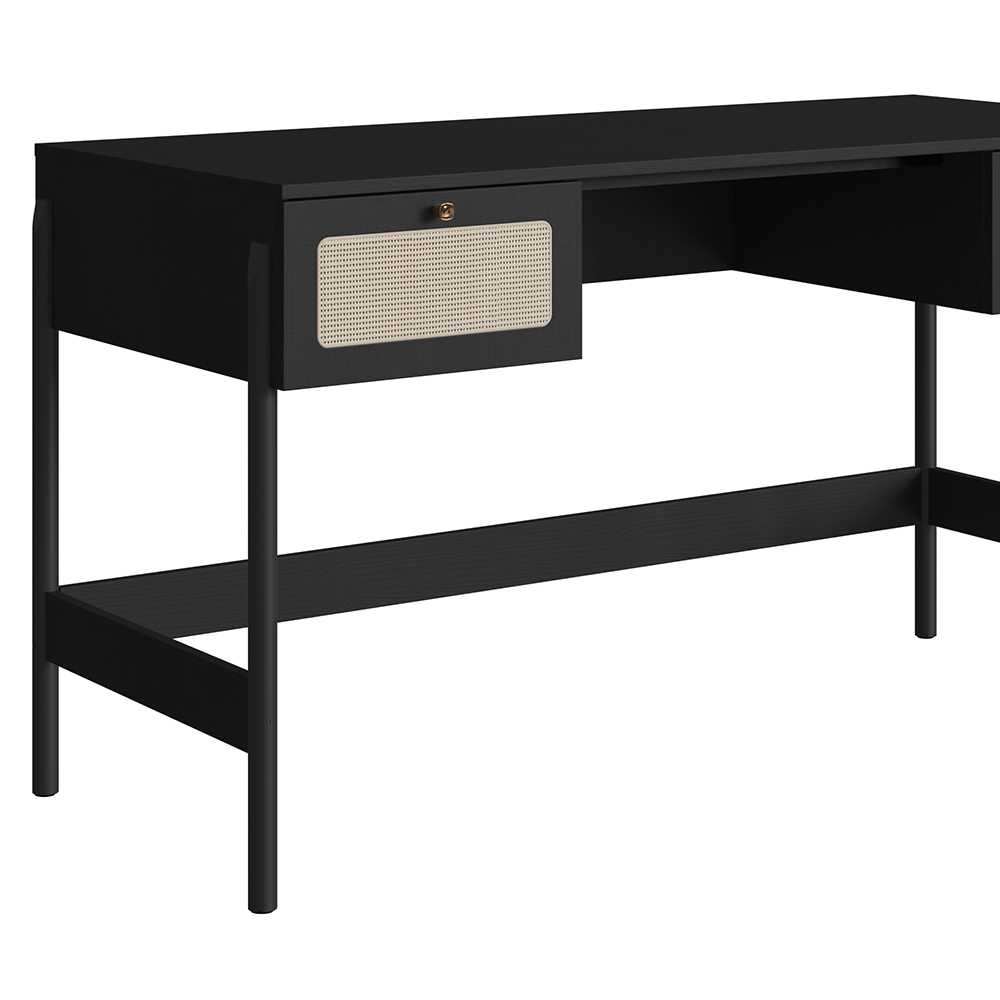 Oslo Desk Wood Legs and Rattan 2-Drawers - Image 3