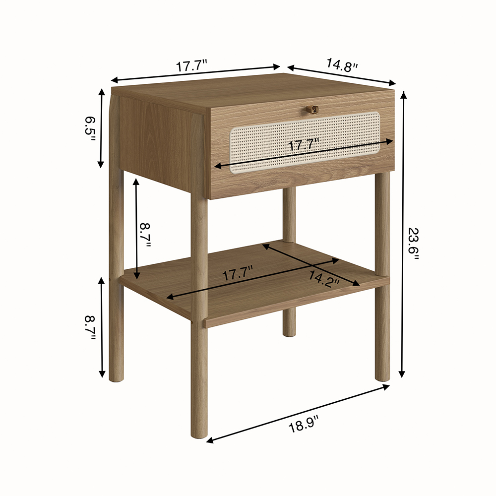 Oslo Nightstand  End Table Storage Wood Leg Rattan -1 Drawer - Image 6