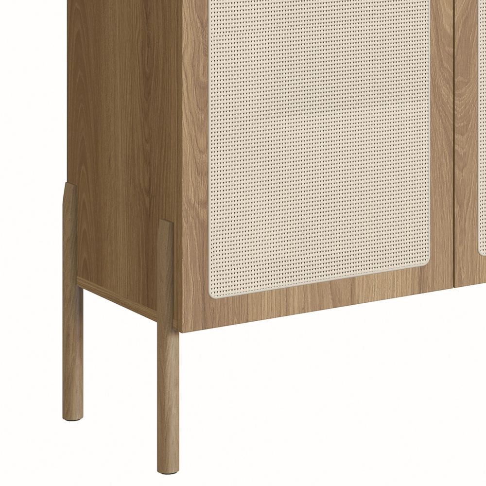 Oslo 72"L X32"H  Sideboard Wood Legs Rattan 3 Door -2-Drawer-Coastal Oak - Image 9