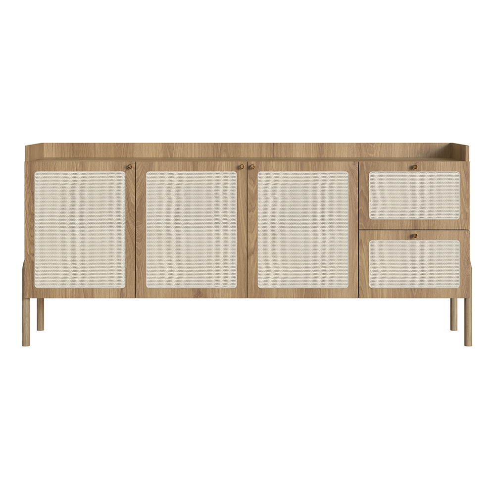 Oslo 72"L X32"H  Sideboard Wood Legs Rattan 3 Door -2-Drawer-Coastal Oak - Image 2