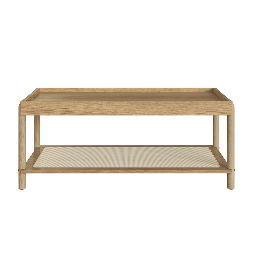 Oslo Coffee Table Wood Legs Rattan Shelf Storage -Coastal Oak - Image 4