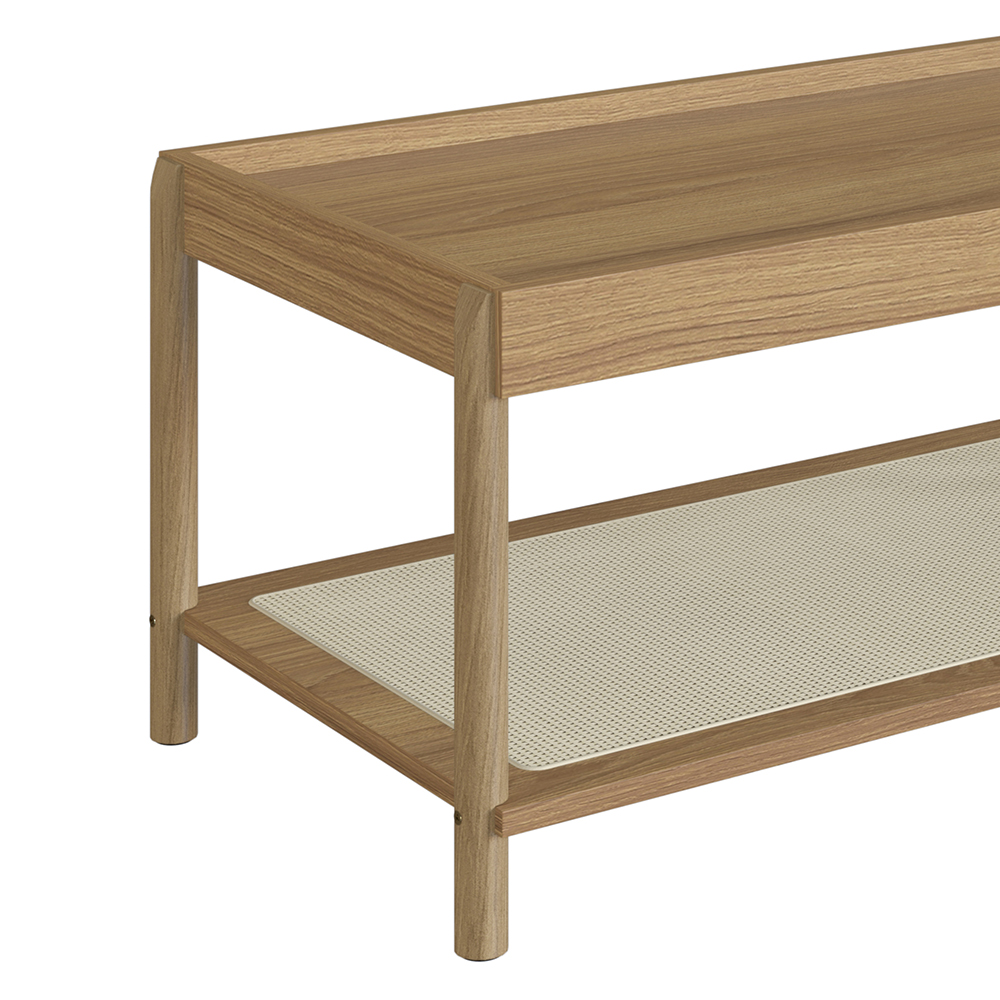 Oslo Coffee Table Wood Legs Rattan Shelf Storage -Coastal Oak - Image 3